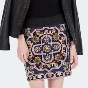 Zara embroidered mini knit skirt tapestry boho festival Nordic